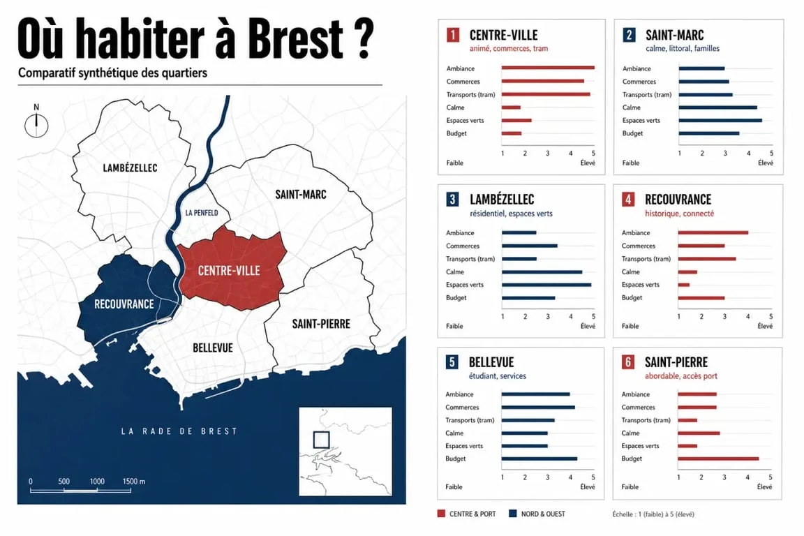 Quartier brest : comparatif visuel des principaux secteurs de Brest et de leurs profils