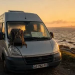 Itineraire en bretagne : van sur route côtière, GR34 visible