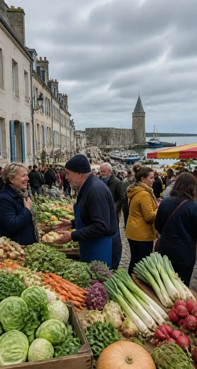 Marché de quartier à Brest, scène de vie locale