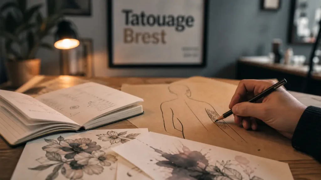 Tatouage brest : étude du projet en studio, carnet et motifs