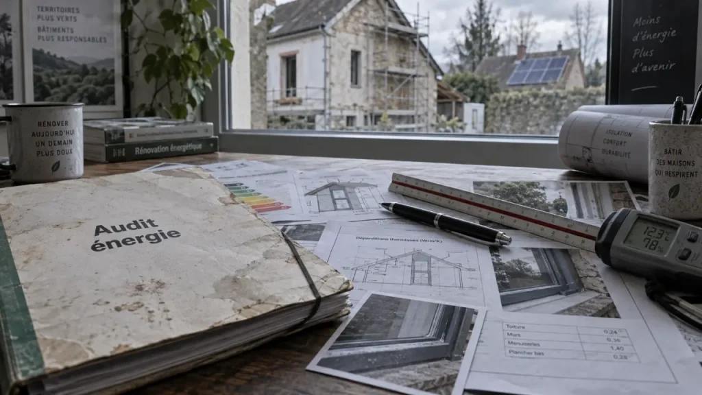 Énergie Brest : dossier d’audit thermique sur table, projet de rénovation énergétique