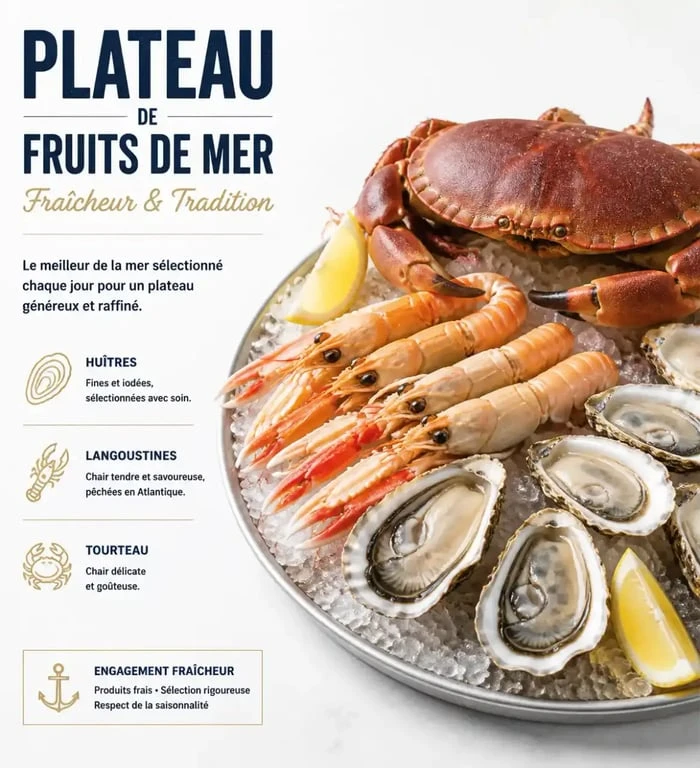 Plateau de fruits de mer dans un restaurant à Brest