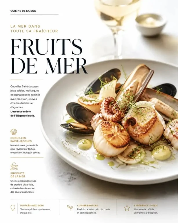 Assiette de fruits de mer gastronomique dans un restaurant du centre-ville de Brest