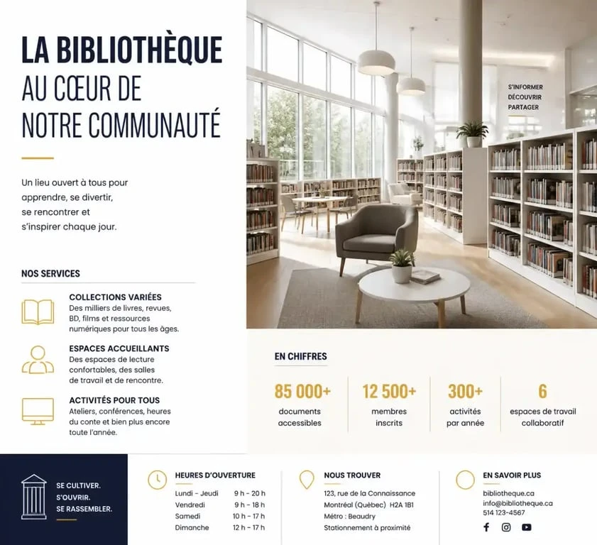 Intérieur moderne d'une bibliothèque du réseau de Brest Métropole