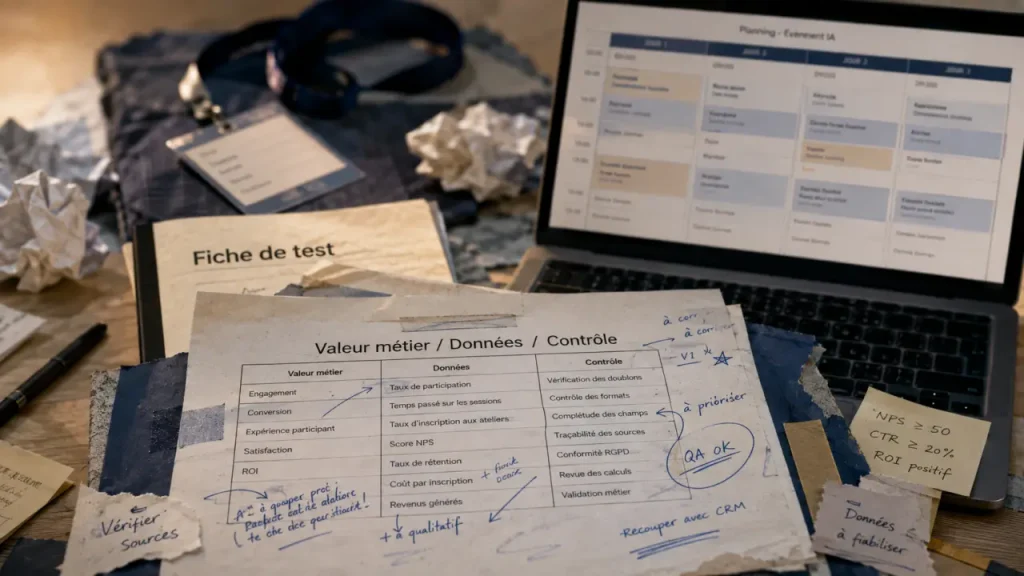 ia days brest : fiche de test et planning IA sur table, ordinateur portable