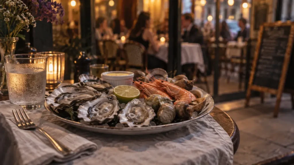Fruits de mer en restaurant Brest centre, ambiance chaude et menu