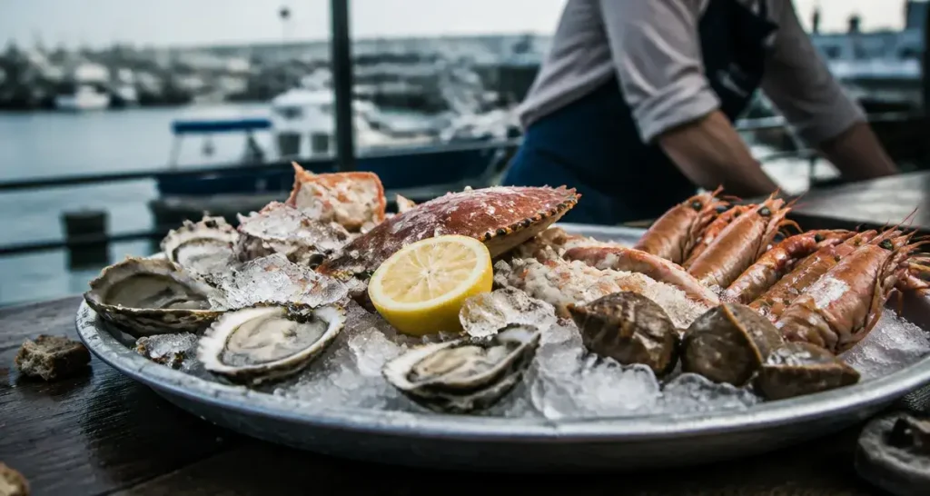 Plateau d’huîtres et crustacés au Port de Commerce, restaurants fruits de mer Brest