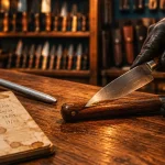 Coutellerie Brest : main teste une lame, entretien et affûtage de couteaux